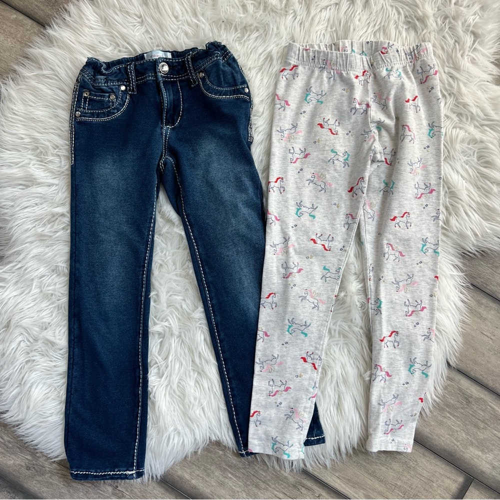 Girls Pants Size 8 Denim and Unicorns